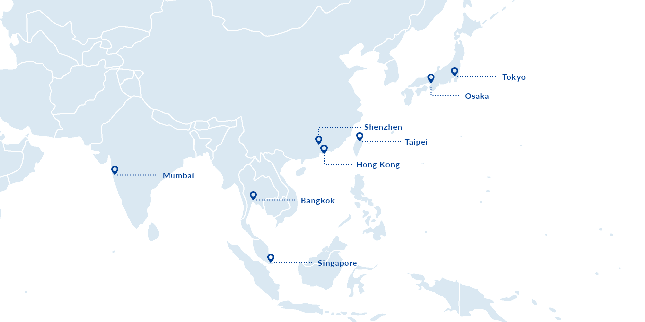 Tokyo Osaka Shenzhen Taiwan HongKong India Bangkok Shingapore